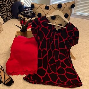 Michael Kors red and black top with I. M shorts